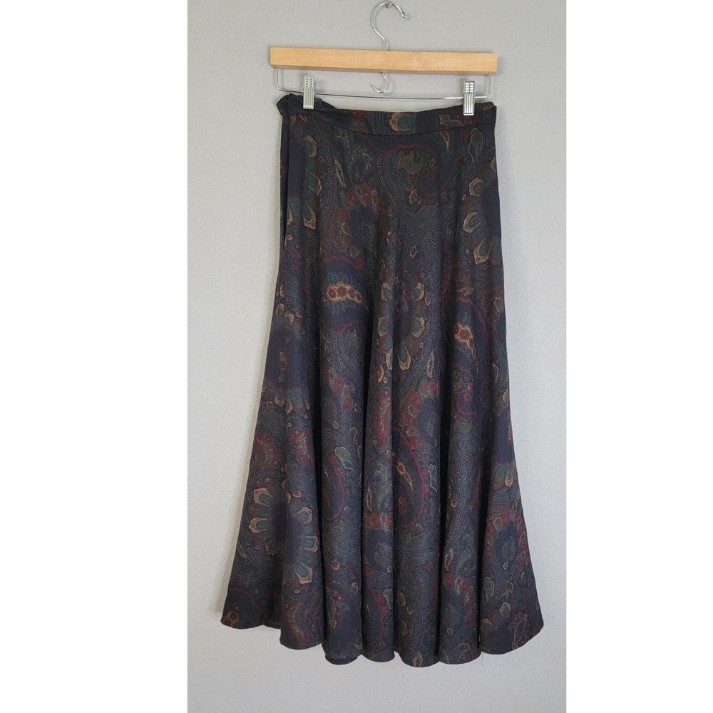 Ralph Lauren Purple Label Maxi Skirt 10 Paisley Wool Vtg Made in USA Womens